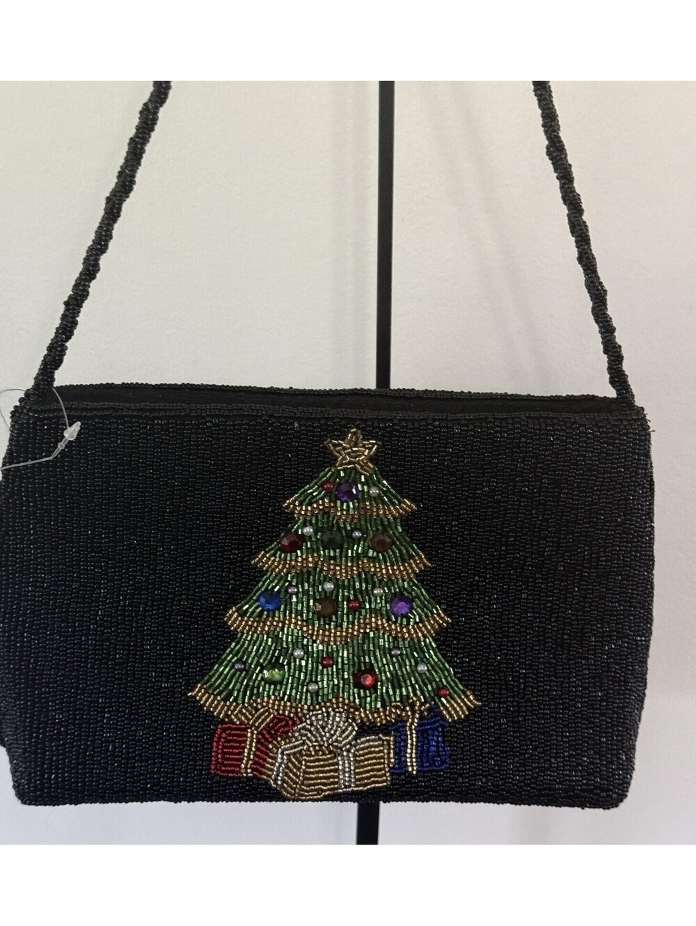 Christmas Beaded Purse Dressy Evening Bag Braided Bead Strap Holiday Party